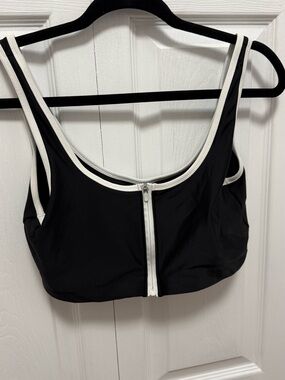 Black Bikini Top with White Trim and Front Zip